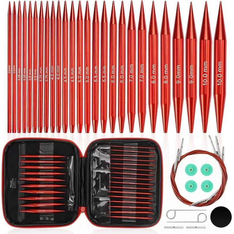 Knitting Needle Circular - A25F-Circular Mat Kırmızı Alüminyumdan Örgü İğneleri